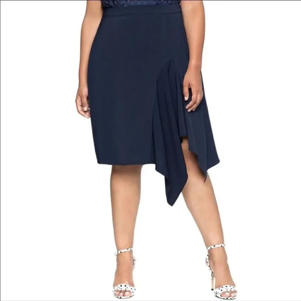 ELOQUII Asymmetric Hem Skirt Navy